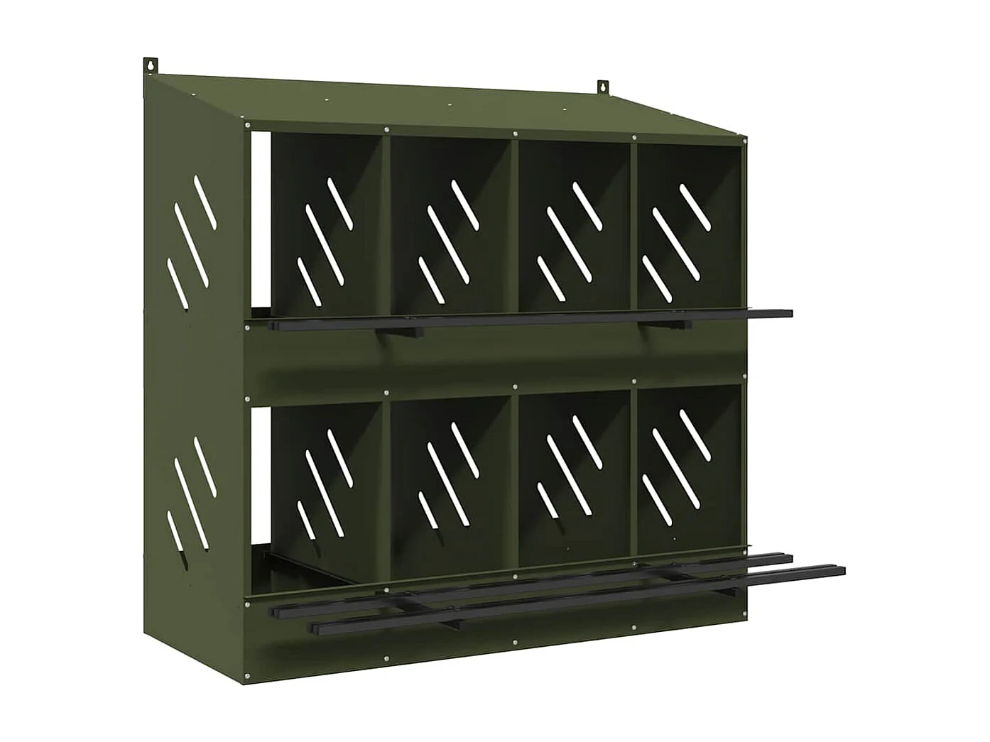 Nichoir à poules avec 8 compartiments vert olive métal