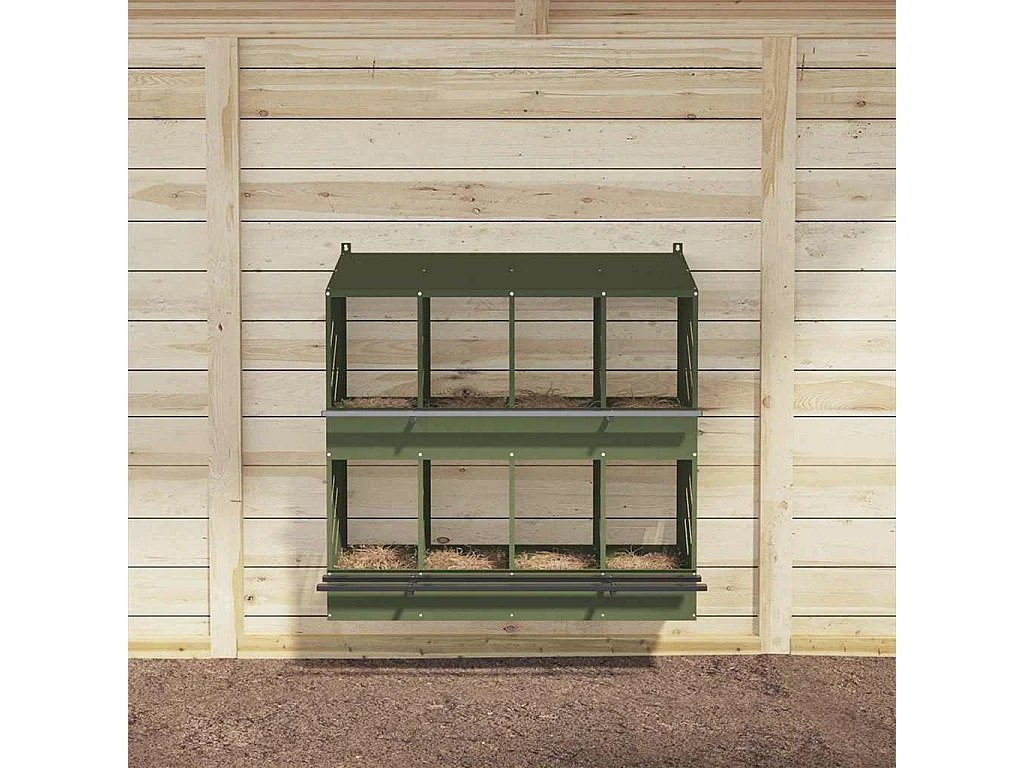 Nichoir à poules avec 8 compartiments vert olive métal