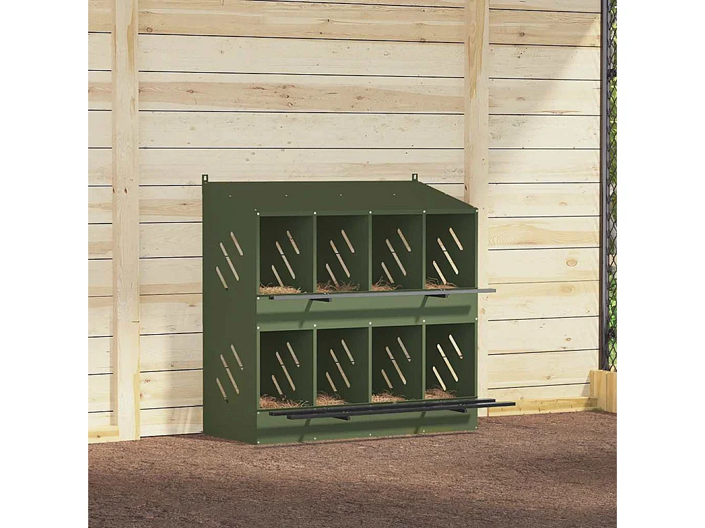 Nichoir à poules avec 8 compartiments vert olive métal