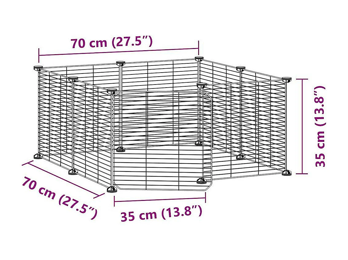 Gabbia per animali domestici a 8 pannelli con porta nera 35x35 cm