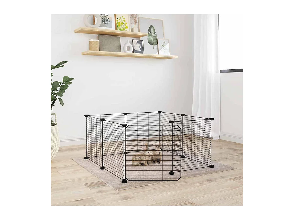 Cage animaux de compagnie à 8 panneaux et porte Noir 35x35 cm