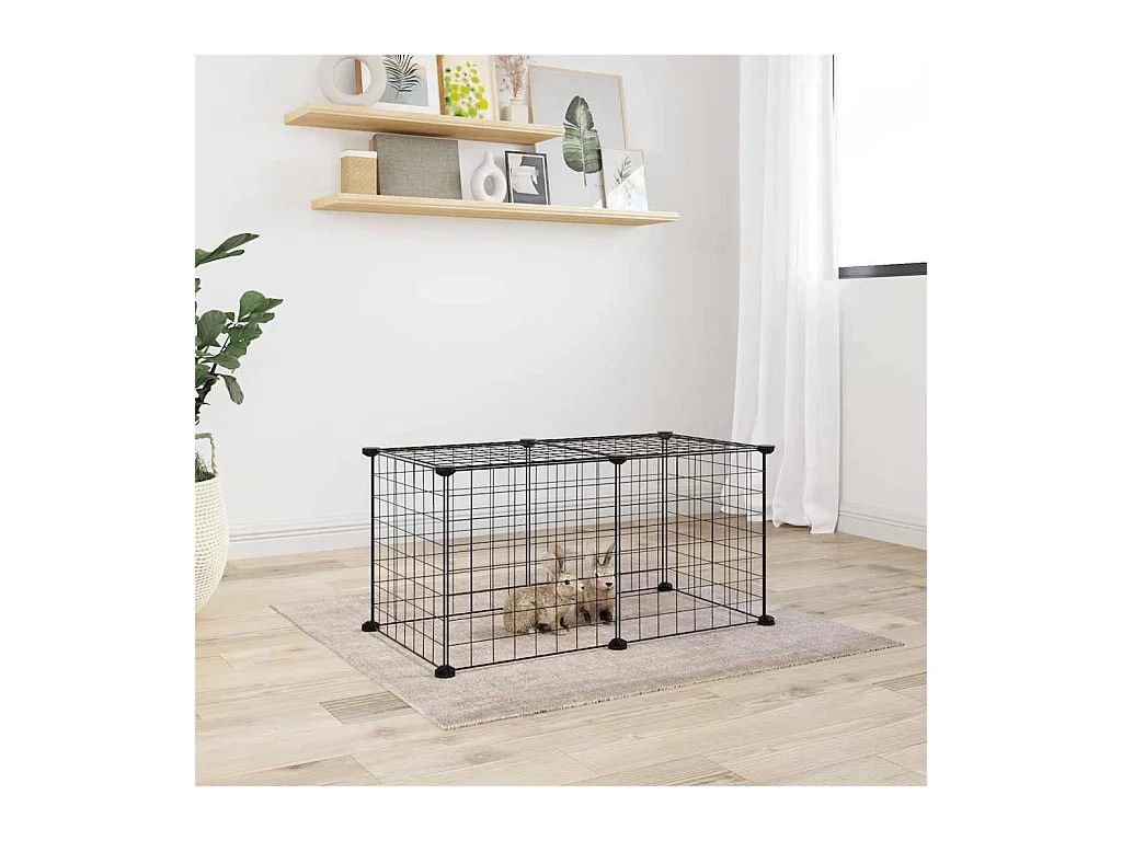 Cage animaux de compagnie à 8 panneaux Noir 35x35 cm Acier