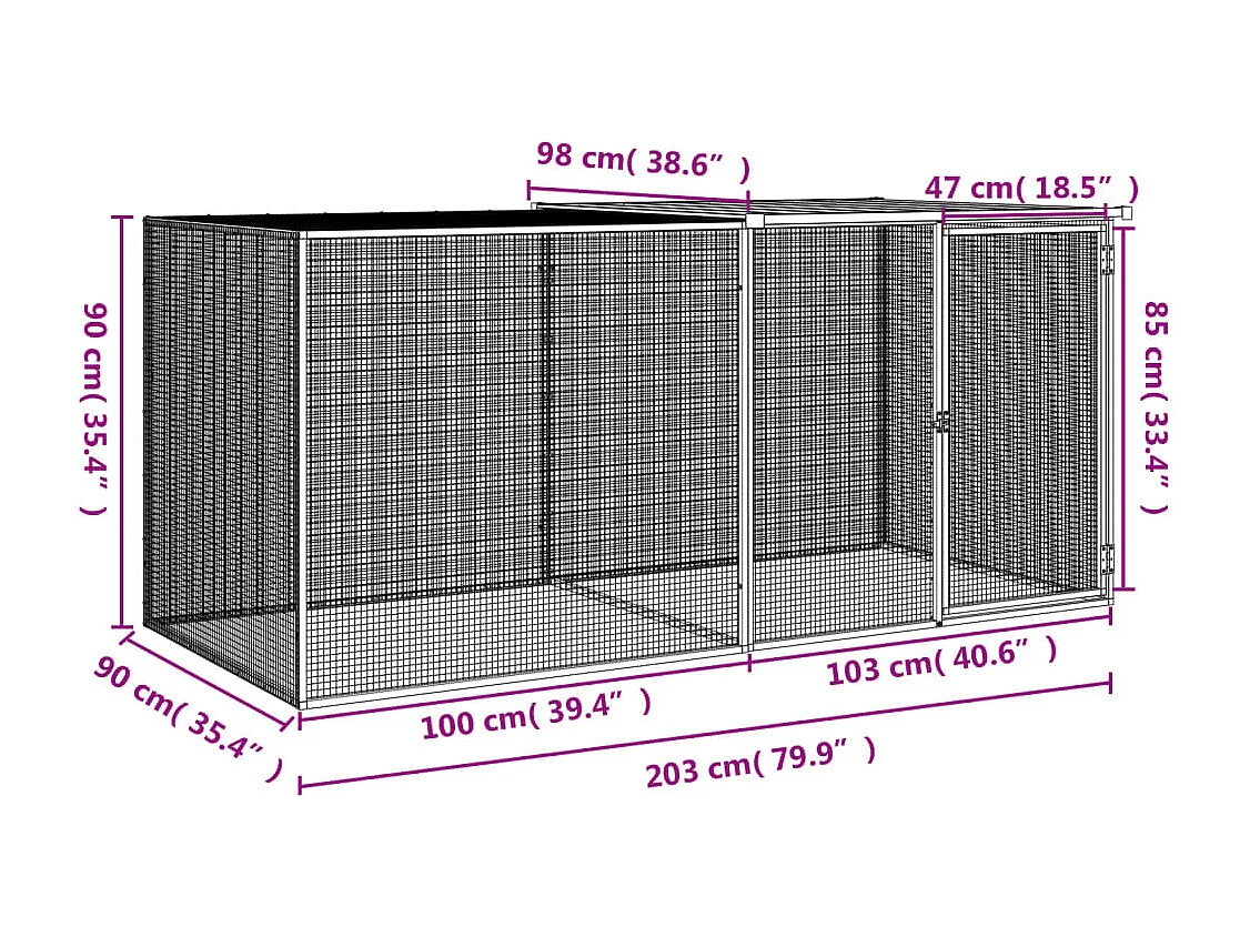 Galinheiro com telhado antracite 203x98x90 cm aço galvanizado