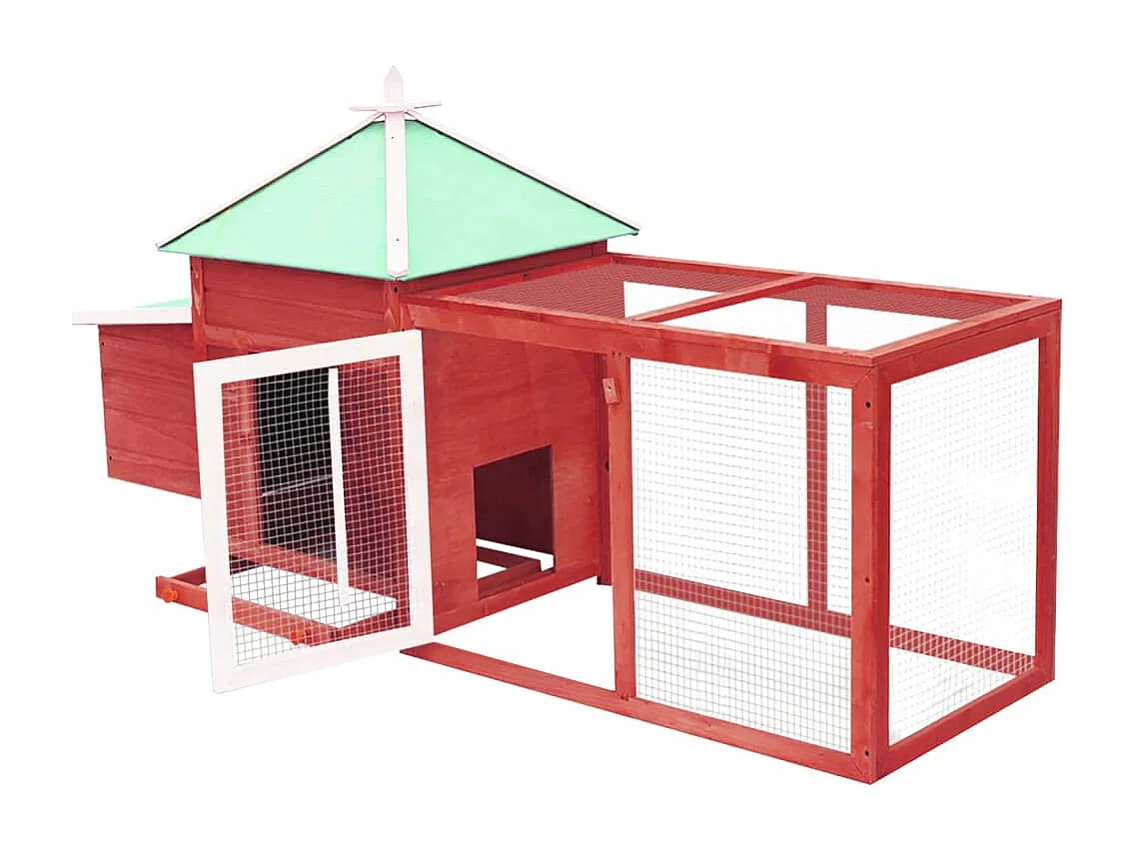Kippenhok met nestkast Rood 190x72x102cm Massief dennenhout
