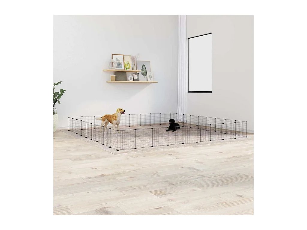 Cage animaux de compagnie à 36 panneaux et porte Noir 35x35 cm