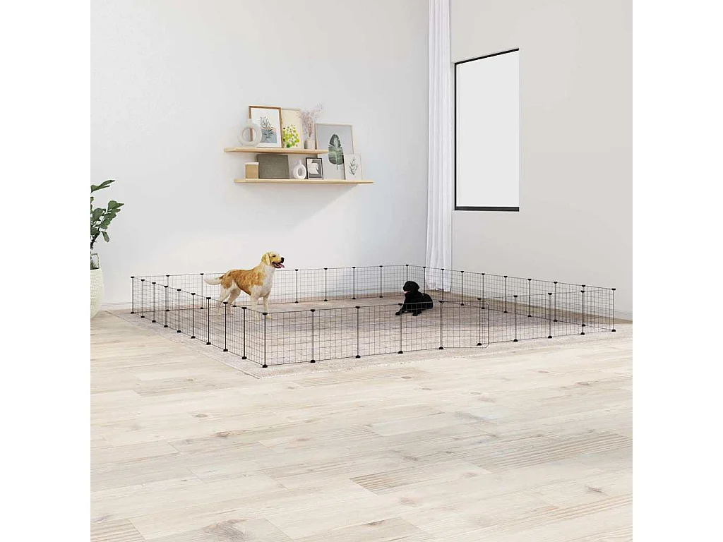 Cage animaux de compagnie à 36 panneaux et porte Noir 35x35 cm