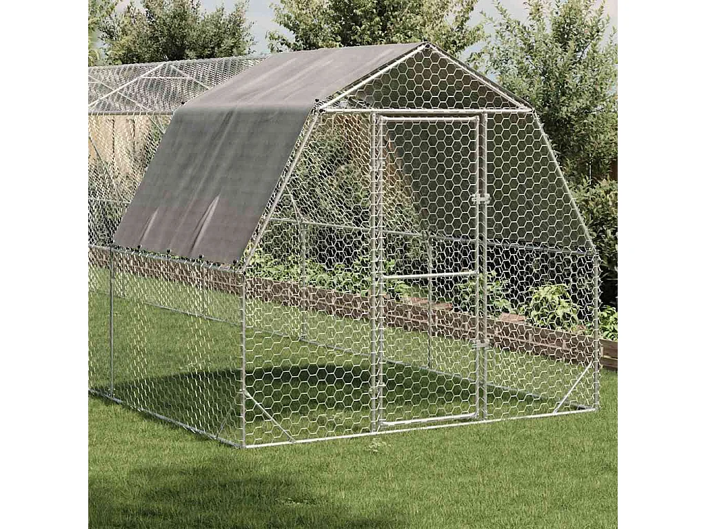 Pollaio con tetto 2,5x12x2,25 m in acciaio zincato