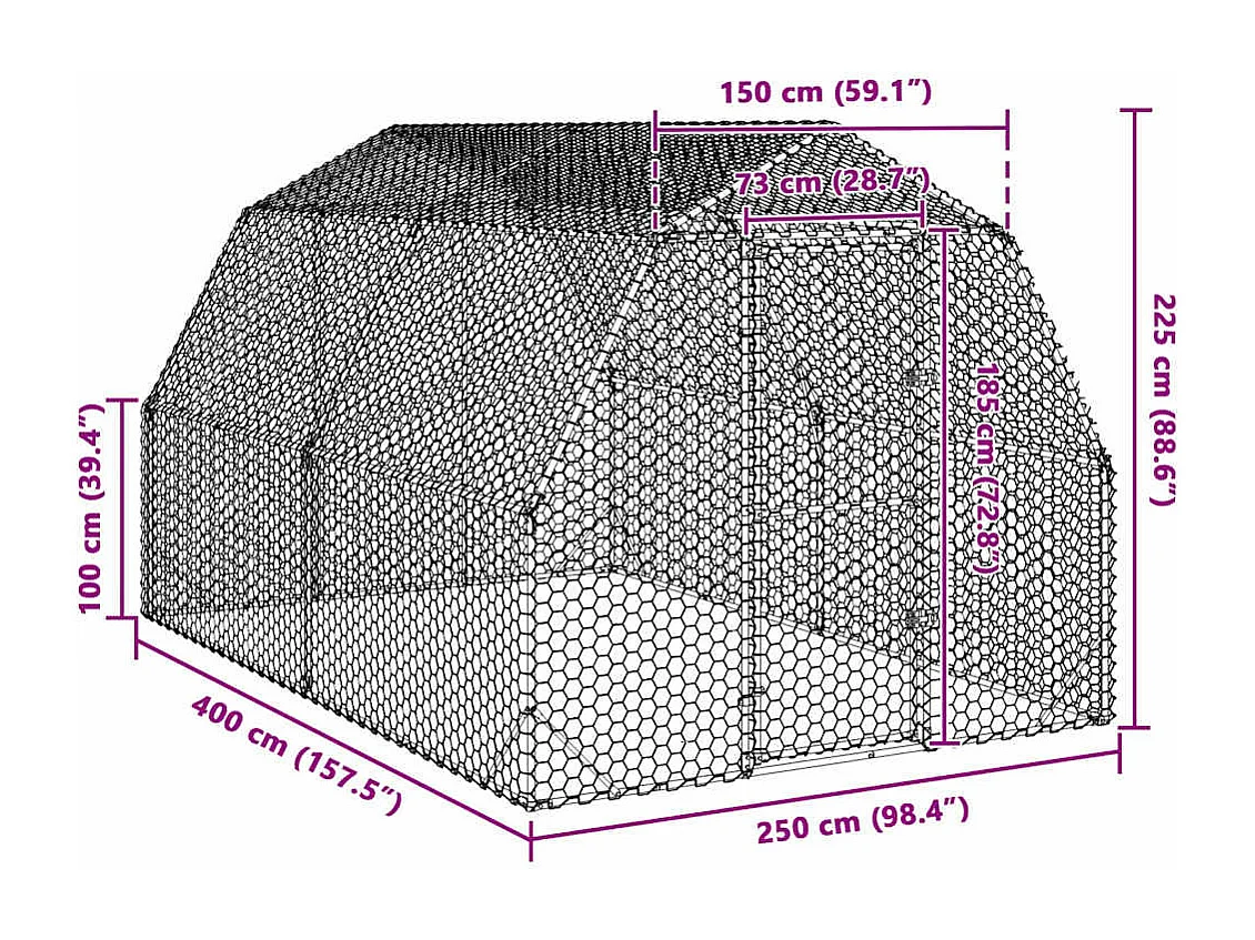 Pollaio 2,5x4x2,25 m in acciaio zincato