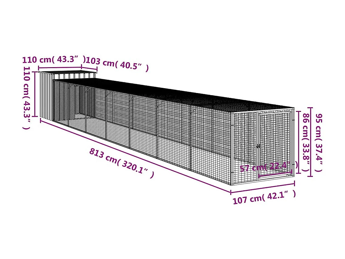 Gallinero con patio antracita 110x813x110 cm acero galvanizado