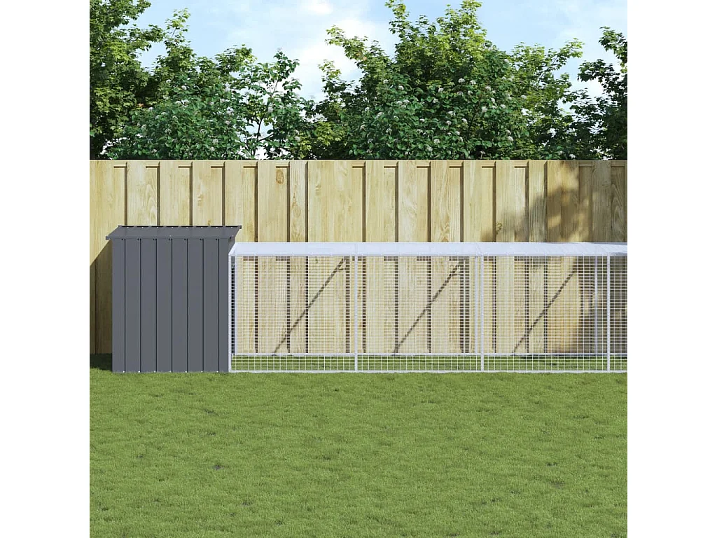 Poulailler avec cour anthracite 110x813x110 cm acier galvanisé