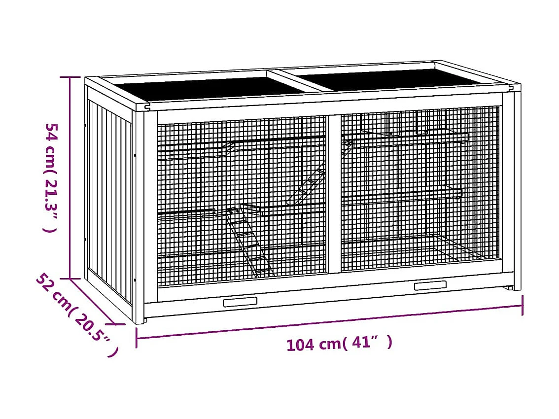 Gabbia per criceti 104x52x54 cm in legno massello di abete
