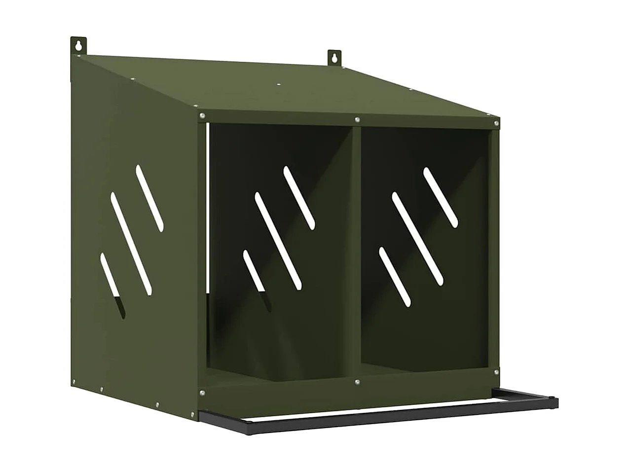 Nichoir à poules avec 2 compartiments vert olive métal