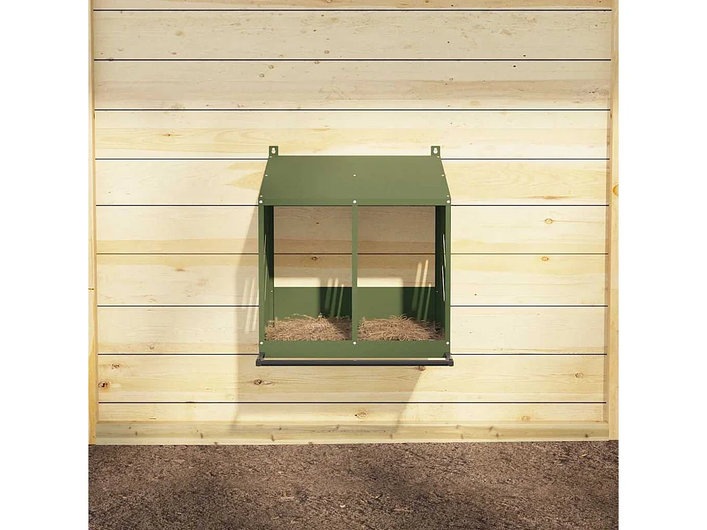 Nichoir à poules avec 2 compartiments vert olive métal