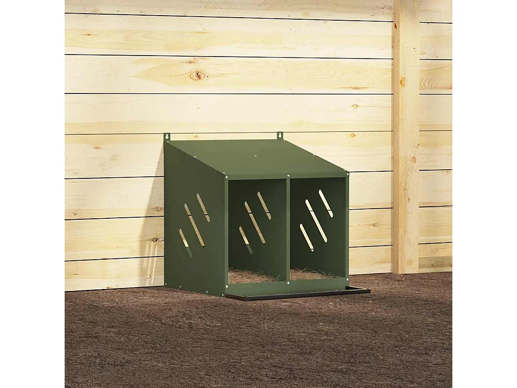 Nichoir à poules avec 2 compartiments vert olive métal