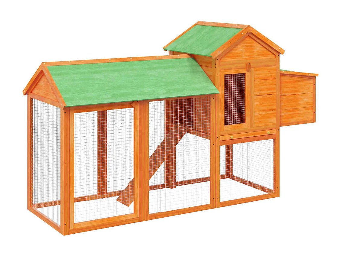 Pollaio marrone 193x65x117 cm in legno massello di pino