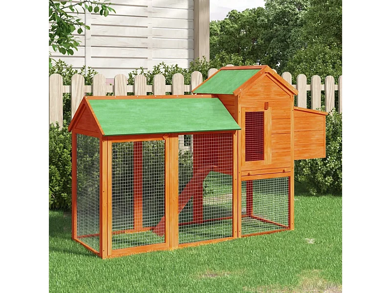 Pollaio marrone 193x65x117 cm in legno massello di pino