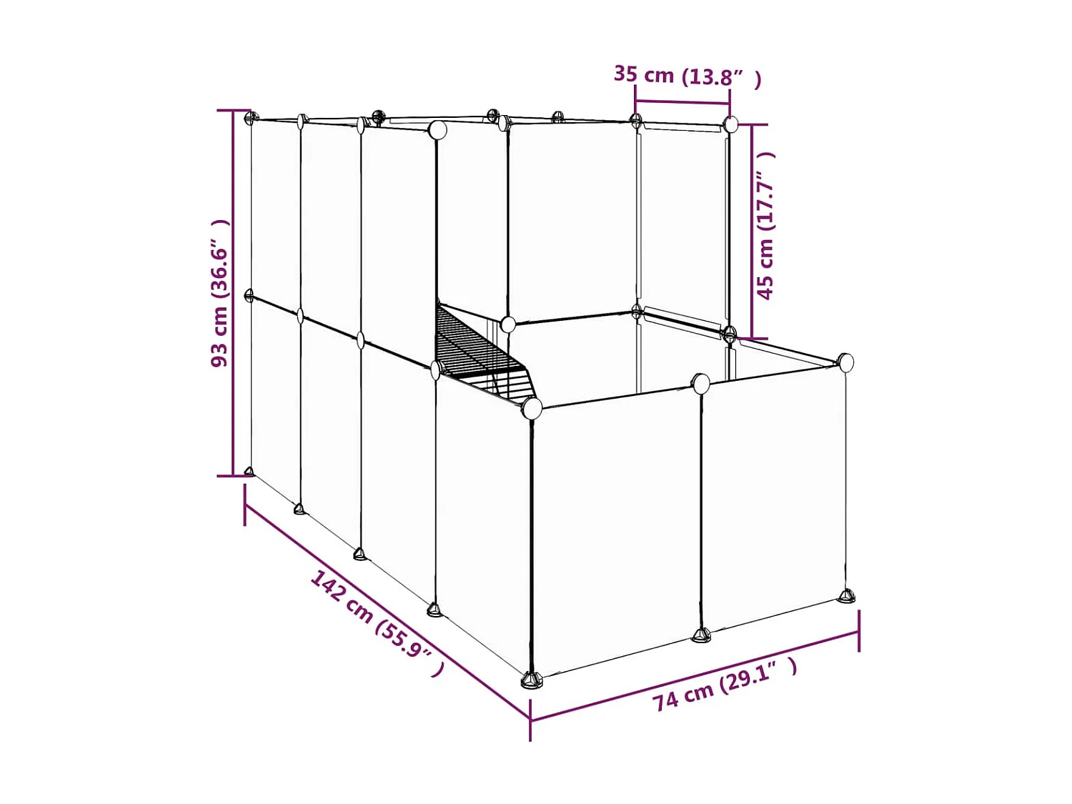 Cage pour petits animaux Transparent 142x74x93 cm PP et Acier