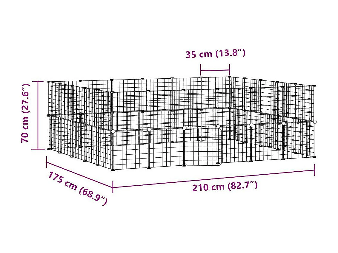Gaiola para animais de estimação com 44 painéis e porta preta 35x35 cm