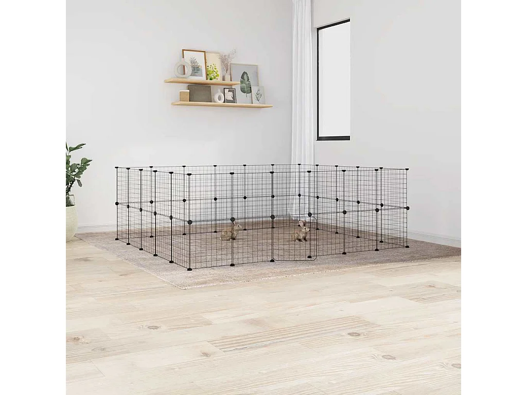 Cage animaux de compagnie à 44 panneaux et porte Noir 35x35 cm