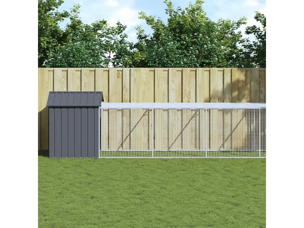 Gallinero con patio antracita 117x1017x123 cm acero galvanizado