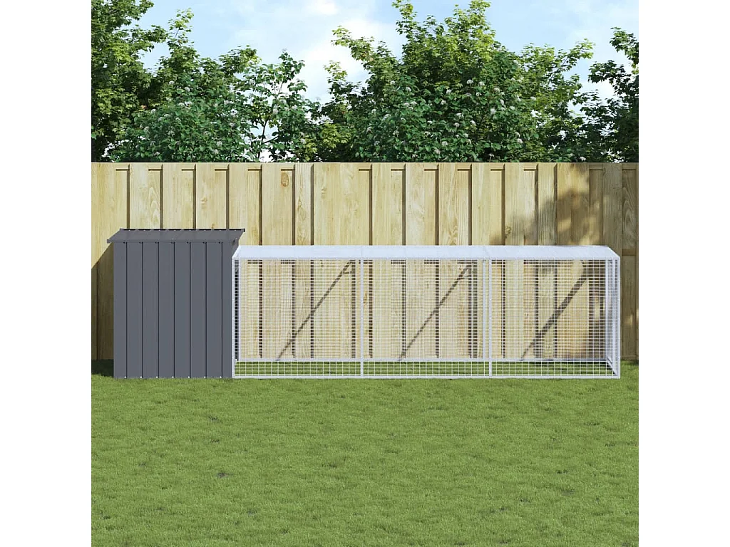 Gallinero con patio antracita 110x405x110 cm acero galvanizado
