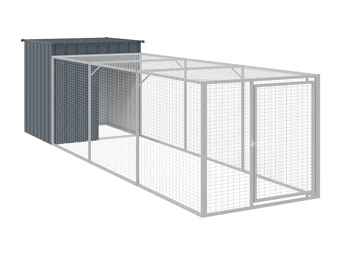Gallinero con patio antracita 110x405x110 cm acero galvanizado