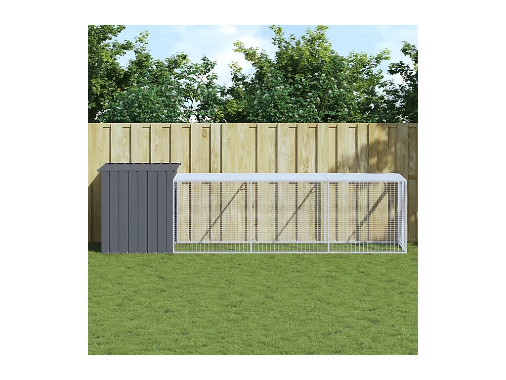 Poulailler avec cour anthracite 110x405x110 cm acier galvanisé