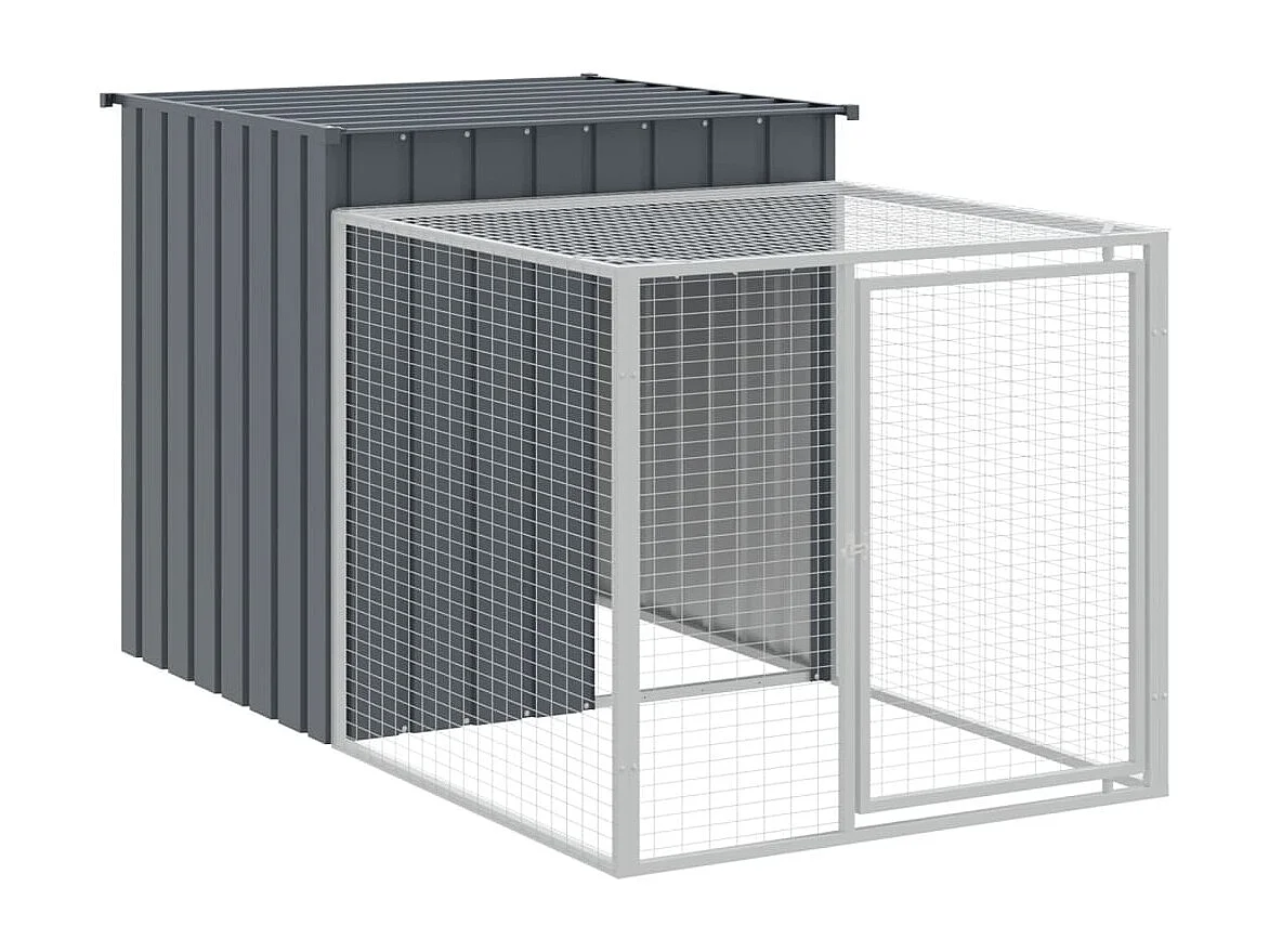 Poulailler avec cour anthracite 110x405x110 cm acier galvanisé