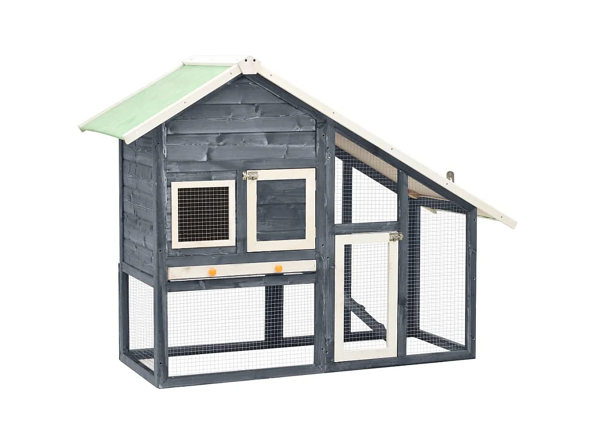 Clapier Gris et blanc 140x63x120 cm Bois de sapin massif