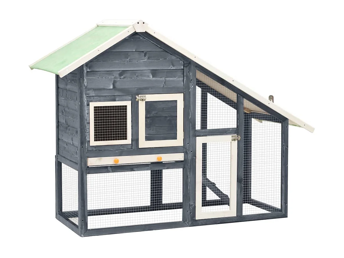 Clapier Gris et blanc 140x63x120 cm Bois de sapin massif