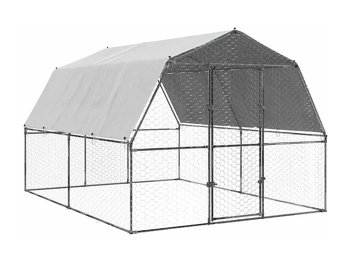 Cage à poules avec toit et porte argenté acier galvanisé