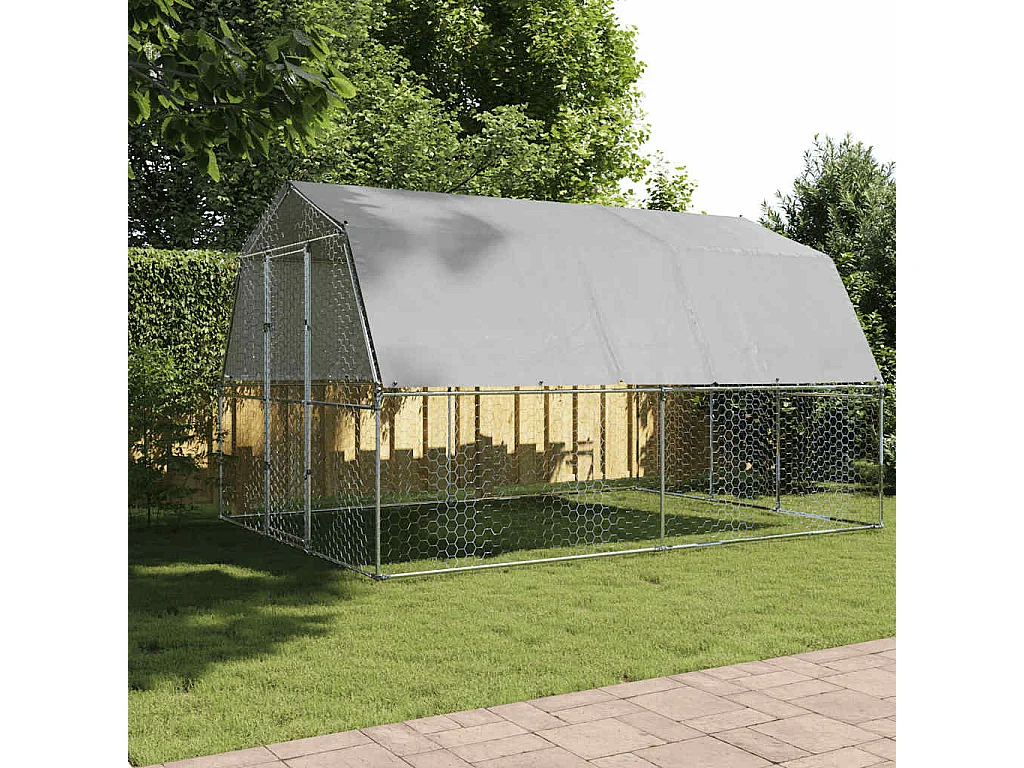 Cage à poules avec toit et porte argenté acier galvanisé