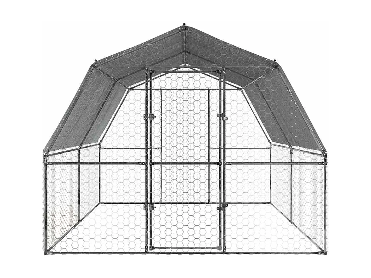 Cage à poules avec toit et porte argenté acier galvanisé