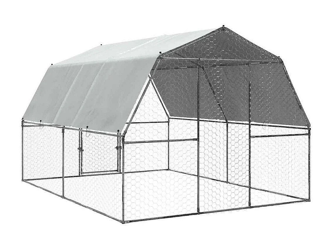 Cage à poules avec toit et porte argenté acier galvanisé