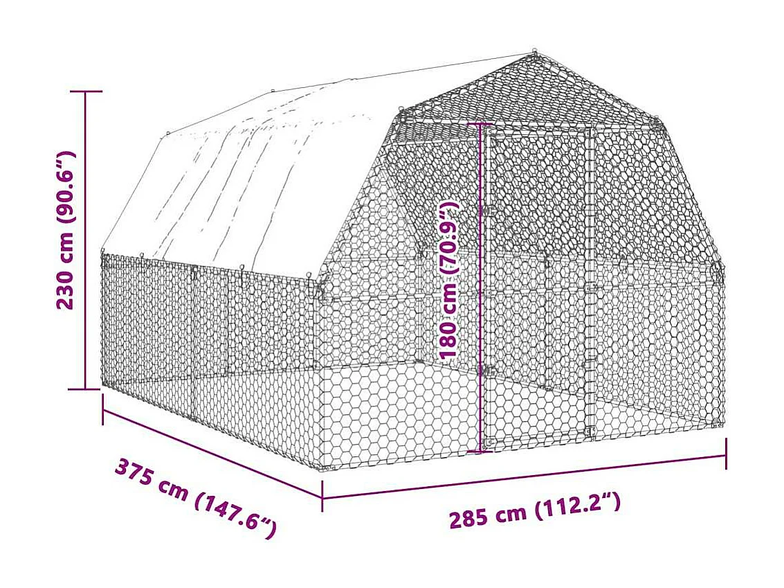 Cage à poules avec toit et porte argenté acier galvanisé