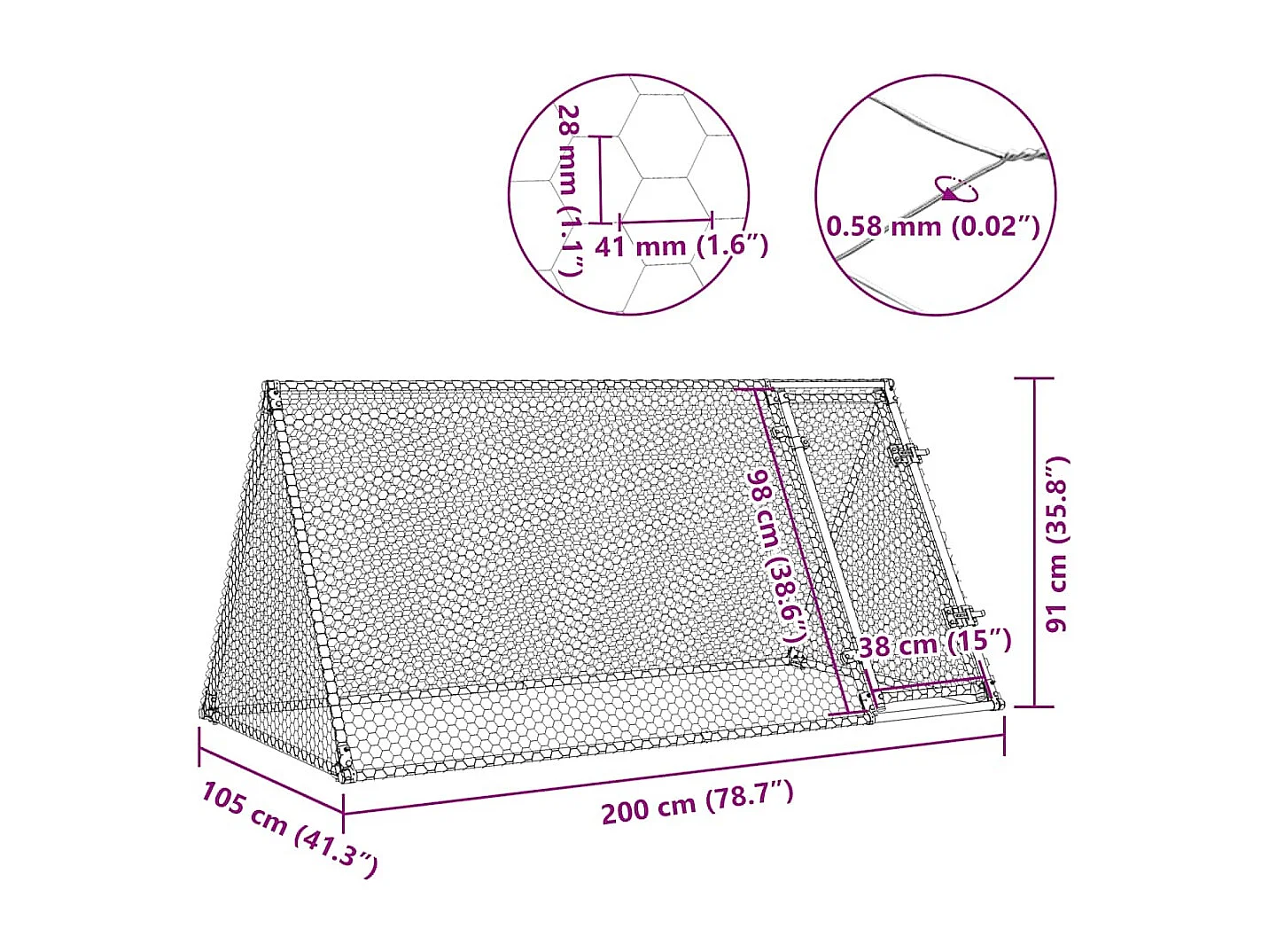 Zilveren kippenhok 200x105x91 cm gegalvaniseerd staal
