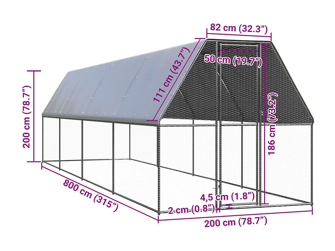 Poulailler d'extérieur 2x8x2 m Acier galvanisé