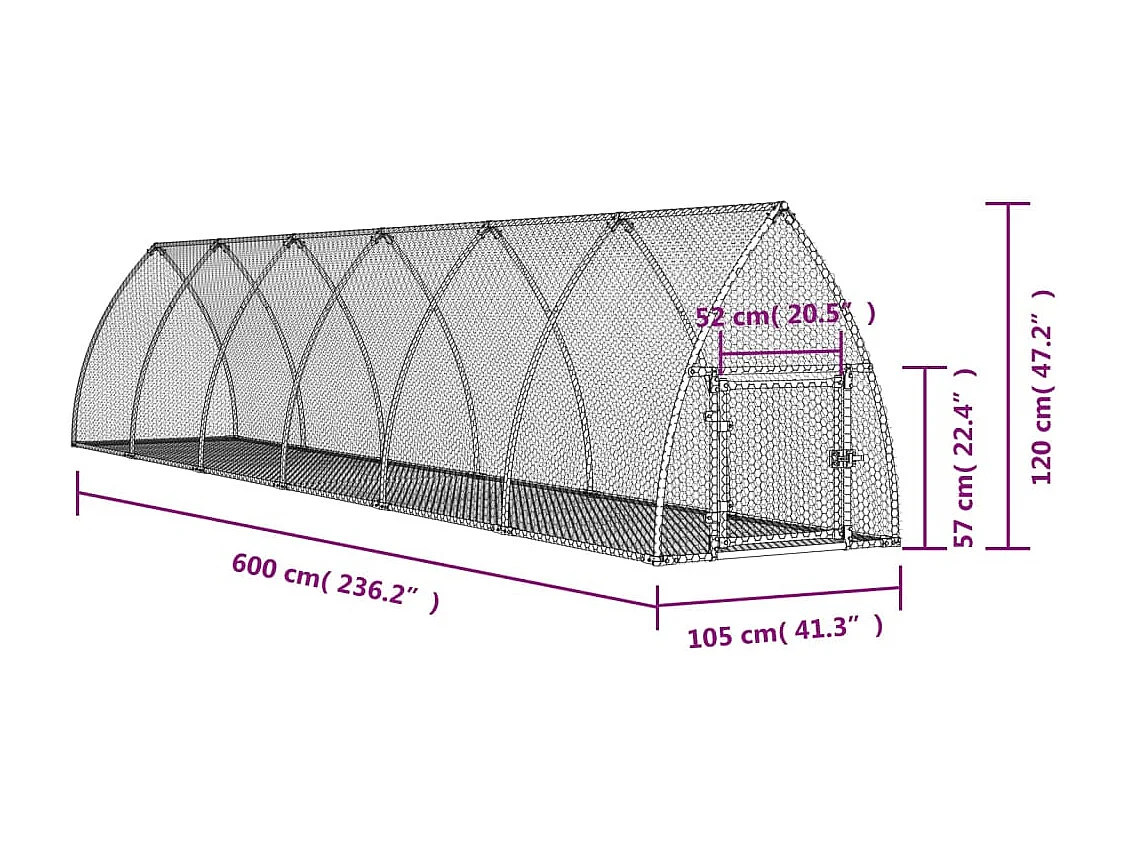 Clapier argenté 600x105x120 cm acier galvanisé