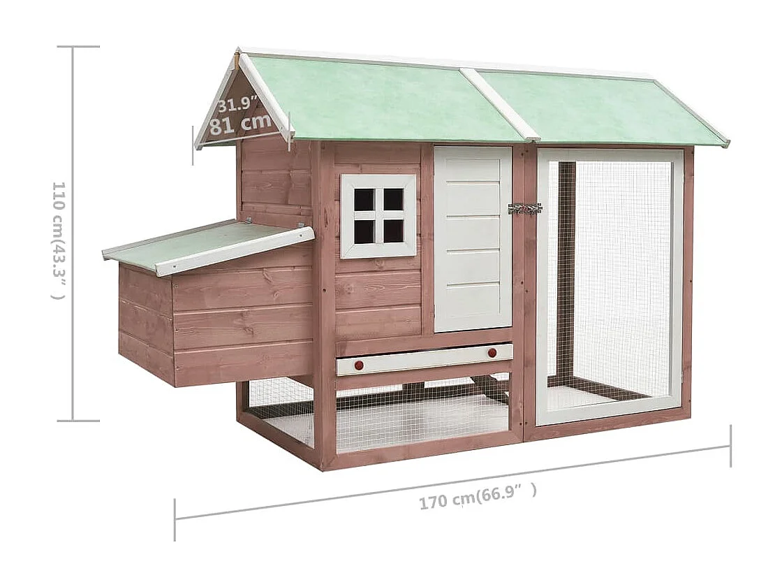 Poulailler Moka 170x81x110 cm Bois de pin massif et sapin