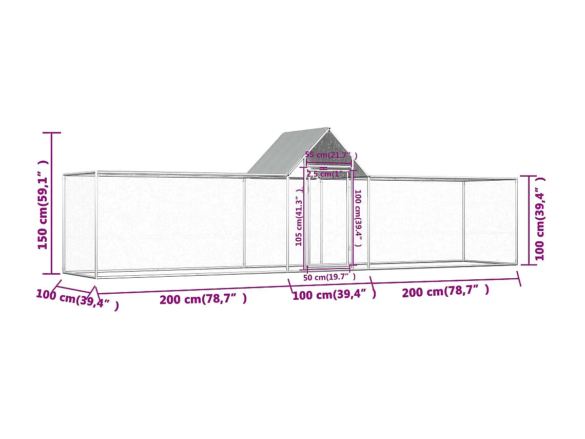 Gallinero 5x1x1,5 m Acero galvanizado