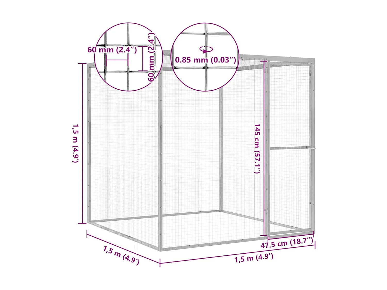 Cage pour chat 1,5x1,5x1,5 m Acier galvanisé