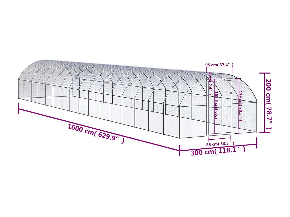 Poulailler d'extérieur 3x16x2 m Acier galvanisé
