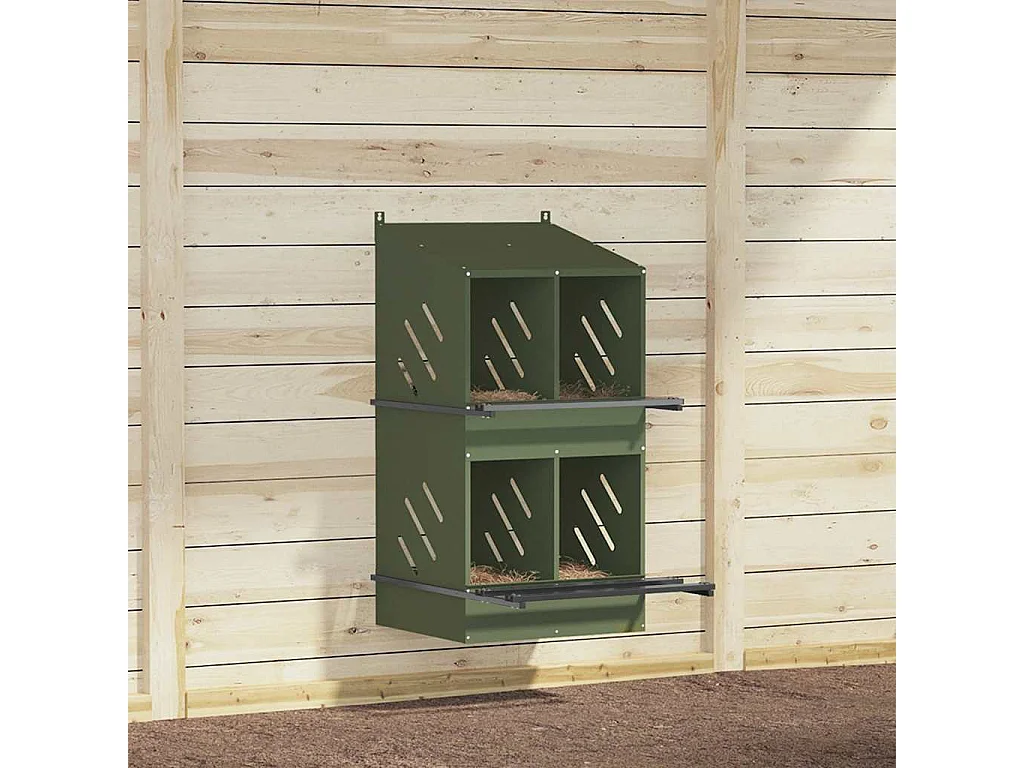 Hühnernestkasten mit 4 Fächern olivgrün Metall
