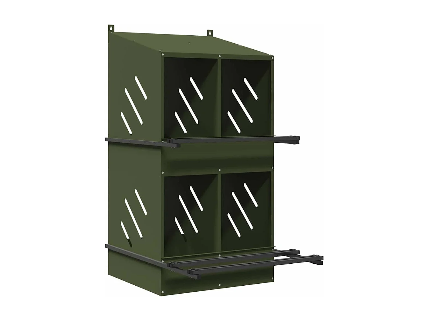Hühnernestkasten mit 4 Fächern olivgrün Metall