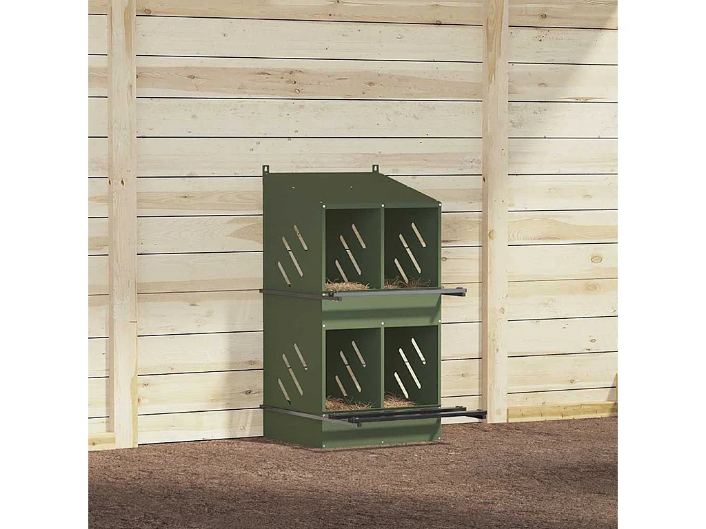Hühnernestkasten mit 4 Fächern olivgrün Metall