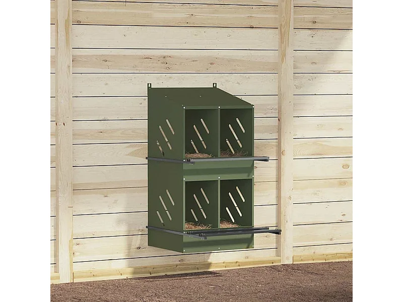Nichoir à poules avec 4 compartiments vert olive métal