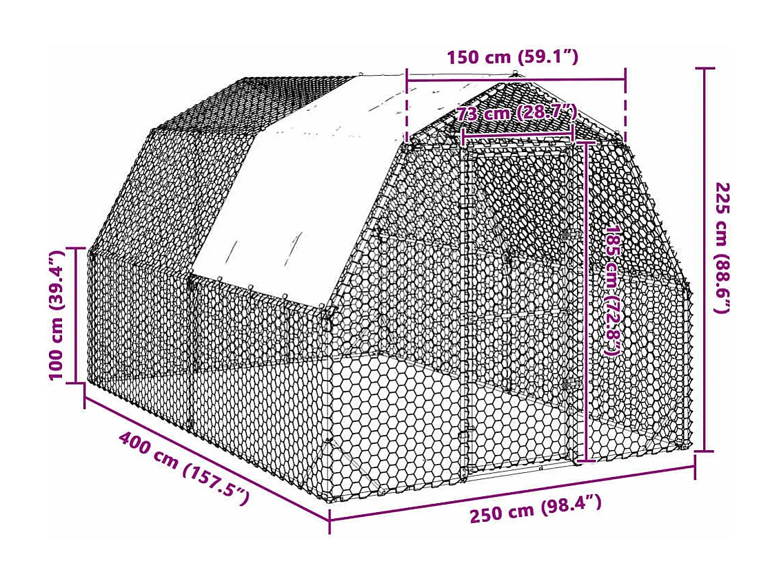 Pollaio con tetto 2,5x4x2,25 m in acciaio zincato