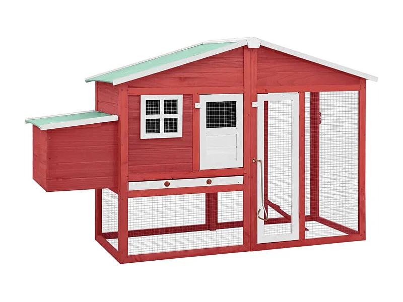 Galinheiro com caixa-ninho Vermelho e branco Madeira maciça de abeto