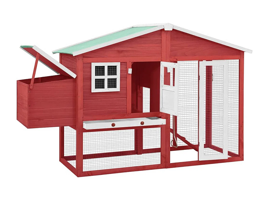 Poulailler avec nichoir Rouge et blanc Bois de sapin massif