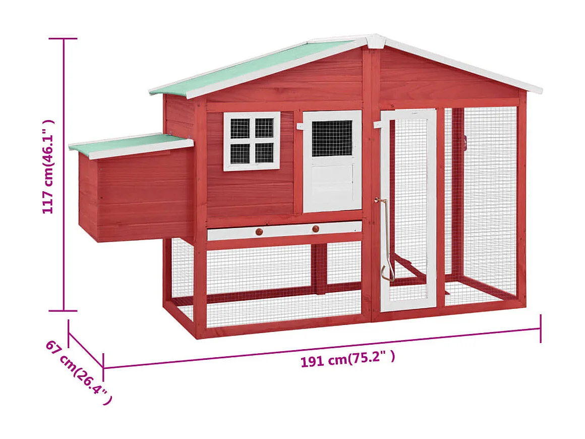 Poulailler avec nichoir Rouge et blanc Bois de sapin massif